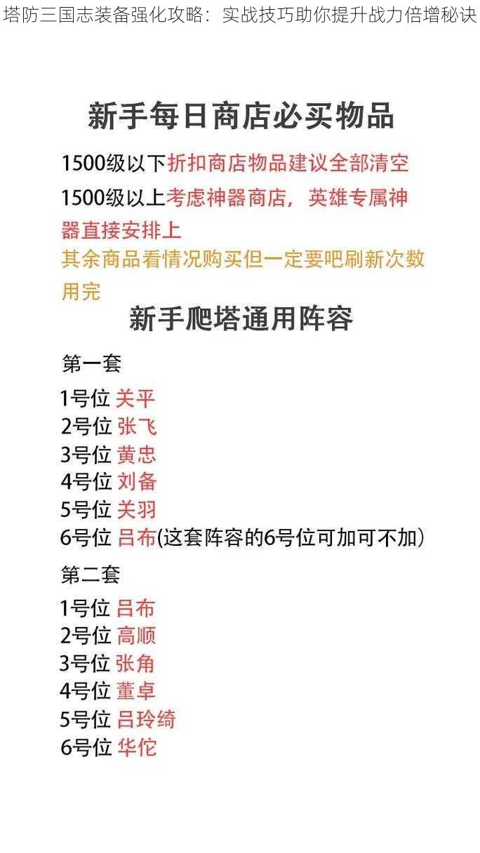 塔防三国志装备强化攻略：实战技巧助你提升战力倍增秘诀