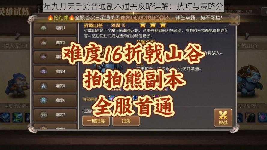 偷星九月天手游普通副本通关攻略详解：技巧与策略分享