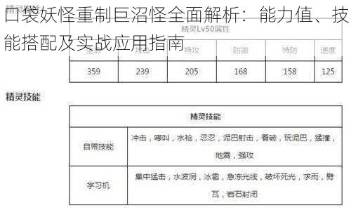 口袋妖怪重制巨沼怪全面解析：能力值、技能搭配及实战应用指南