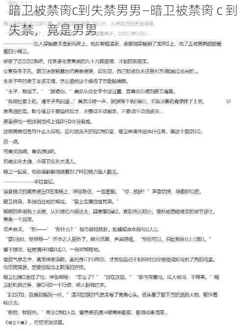 暗卫被禁脔c到失禁男男—暗卫被禁脔 c 到失禁，竟是男男