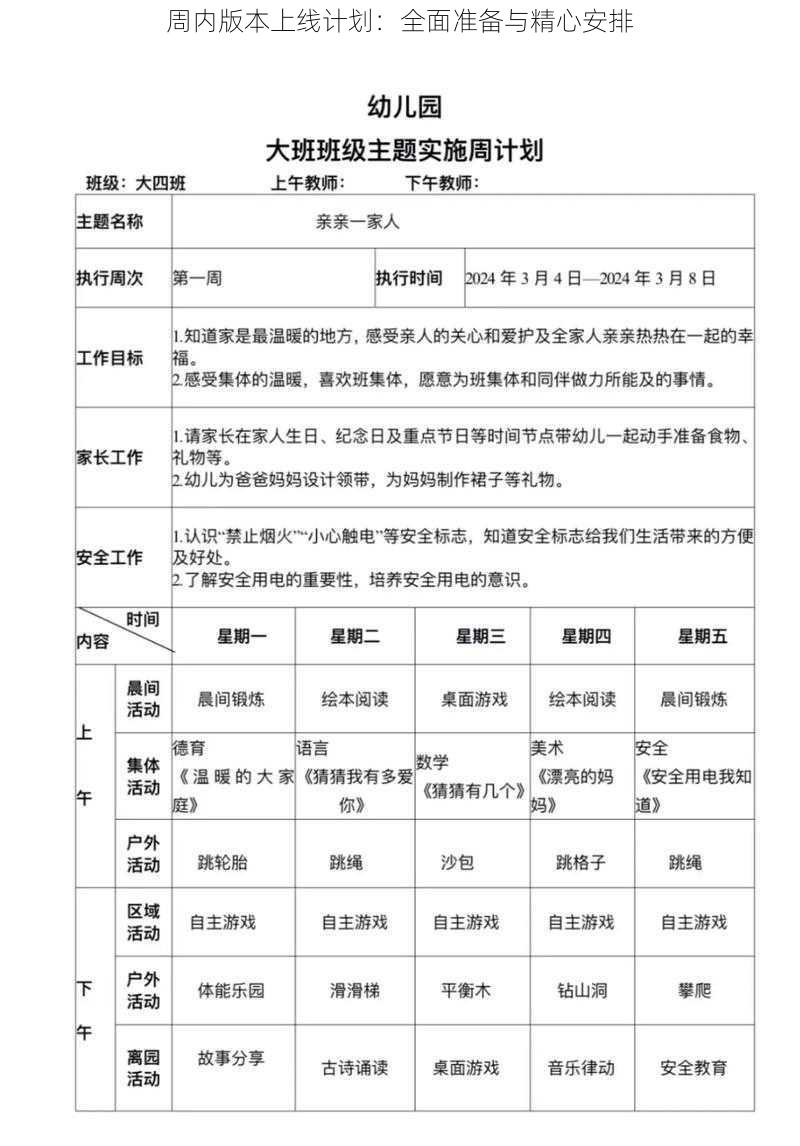 周内版本上线计划：全面准备与精心安排